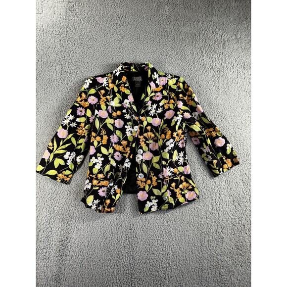 Sigrid Olsen Blazer Women 4 Floral Linen 3/4 Sleeve Jacket‎ Boho Business Casual - Picture 1 of 13